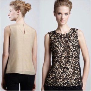 Lela Rose Black and Tan Floral Lace Tunic